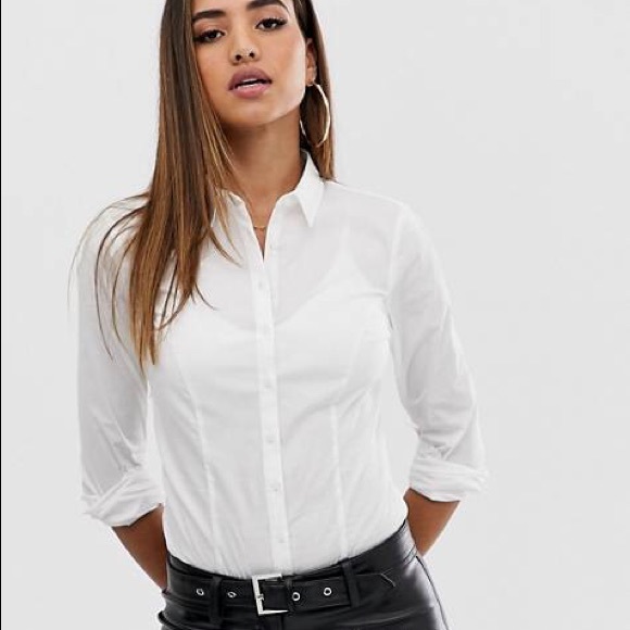 fitted white button up shirt